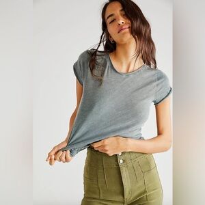 Free People We the Free Be My Baby Tee Dusty Sage Washed Eucalyptus Green New